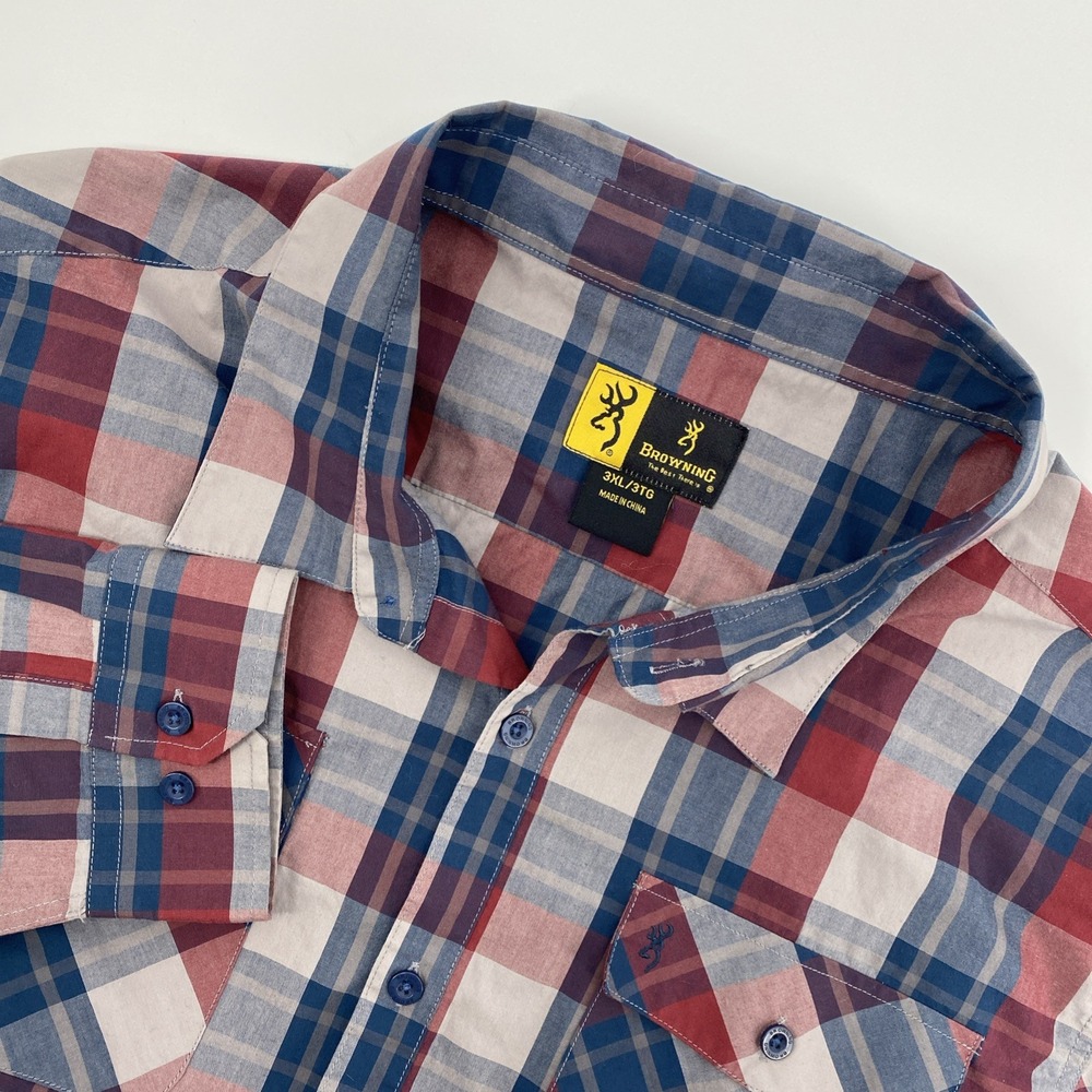 Browning Shirt‎ 3XL Red Blue Gray Plaid Outdoors Hunting Firearms Utility Chore